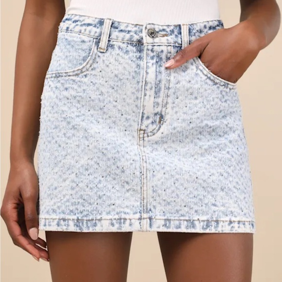 Steve Madden Denim Rhinestone Mini Skirt - Picture 1 of 5